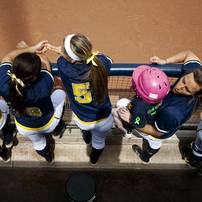 Nine-year-old Natalie Harper from Indiana watches the softball game on Saturday, May 4. Daniel Brenner I AnnArbor.com